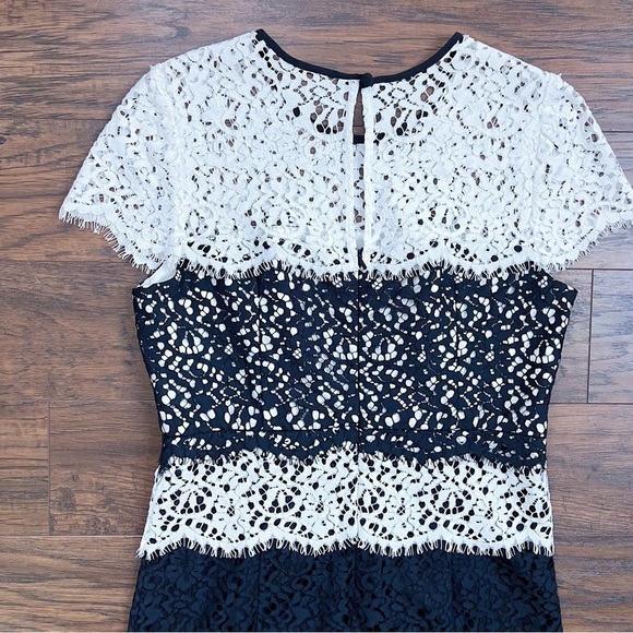 MILLY • Gabrielle Dress color block lace two tone sheath black white cocktail - Picture 13 of 14